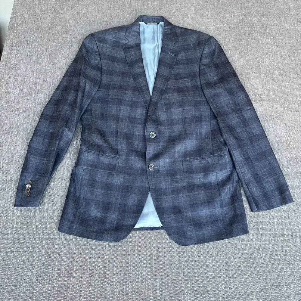 Malibu Clothes Prossimo Loro Piana Blazer Jacket Mens 40R Blue Plaid Wool Blend